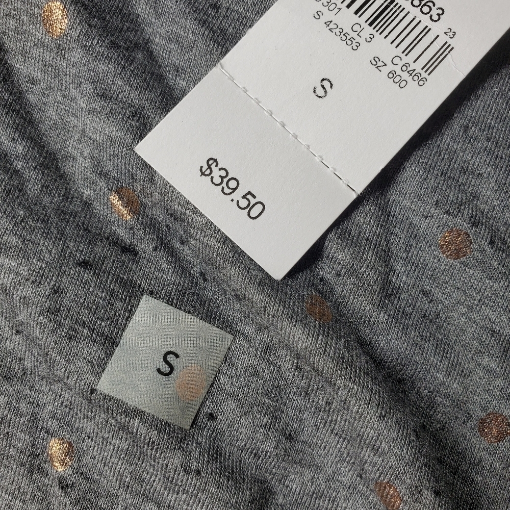 NWT LOFT Gray and Rose Gold Polka Dots 3/4 Sleeve Tee Women's Size Small - Picture 4 of 17